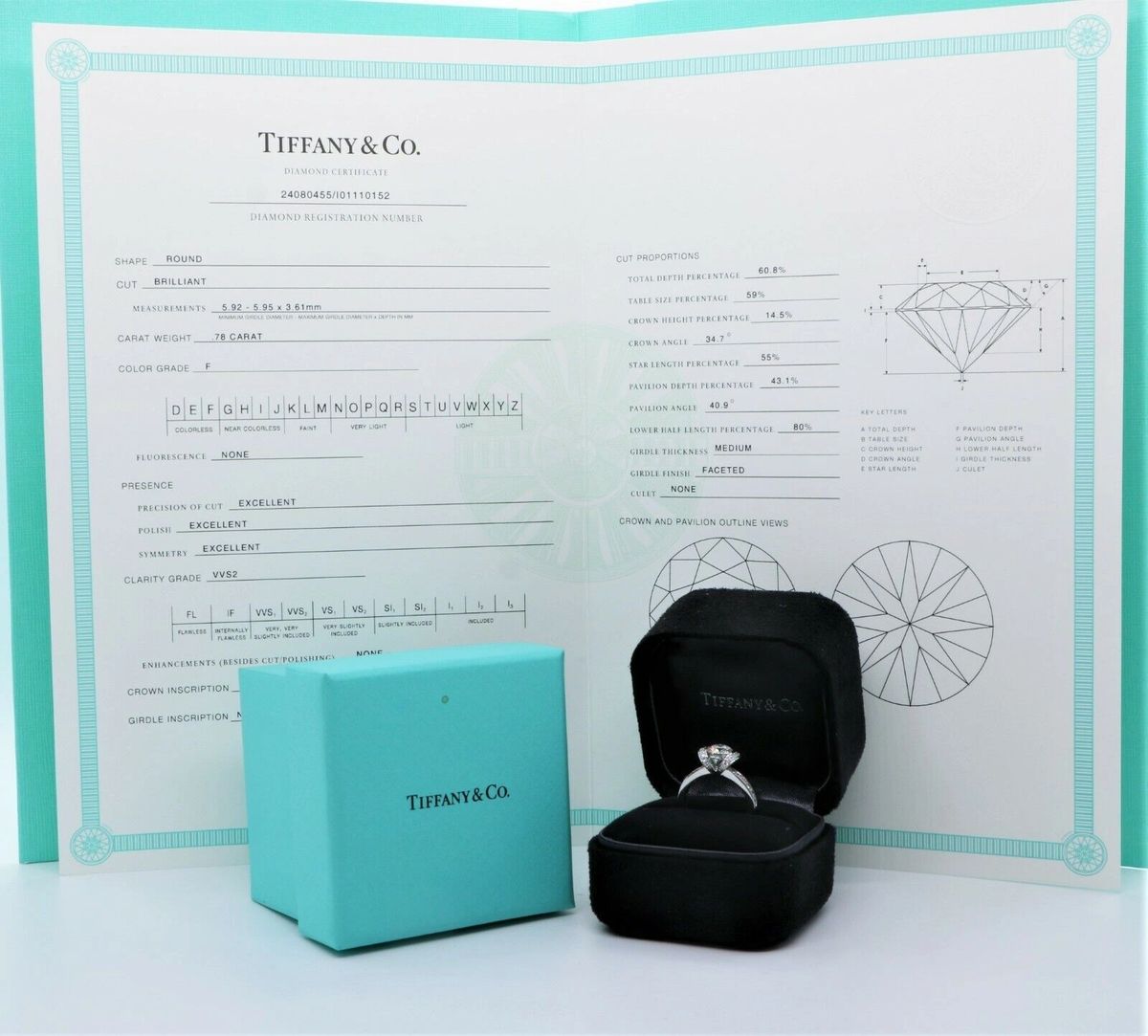 Tiffany & Co Ribbon 0.78ct F VVS2 Platinum Round Diamond ...